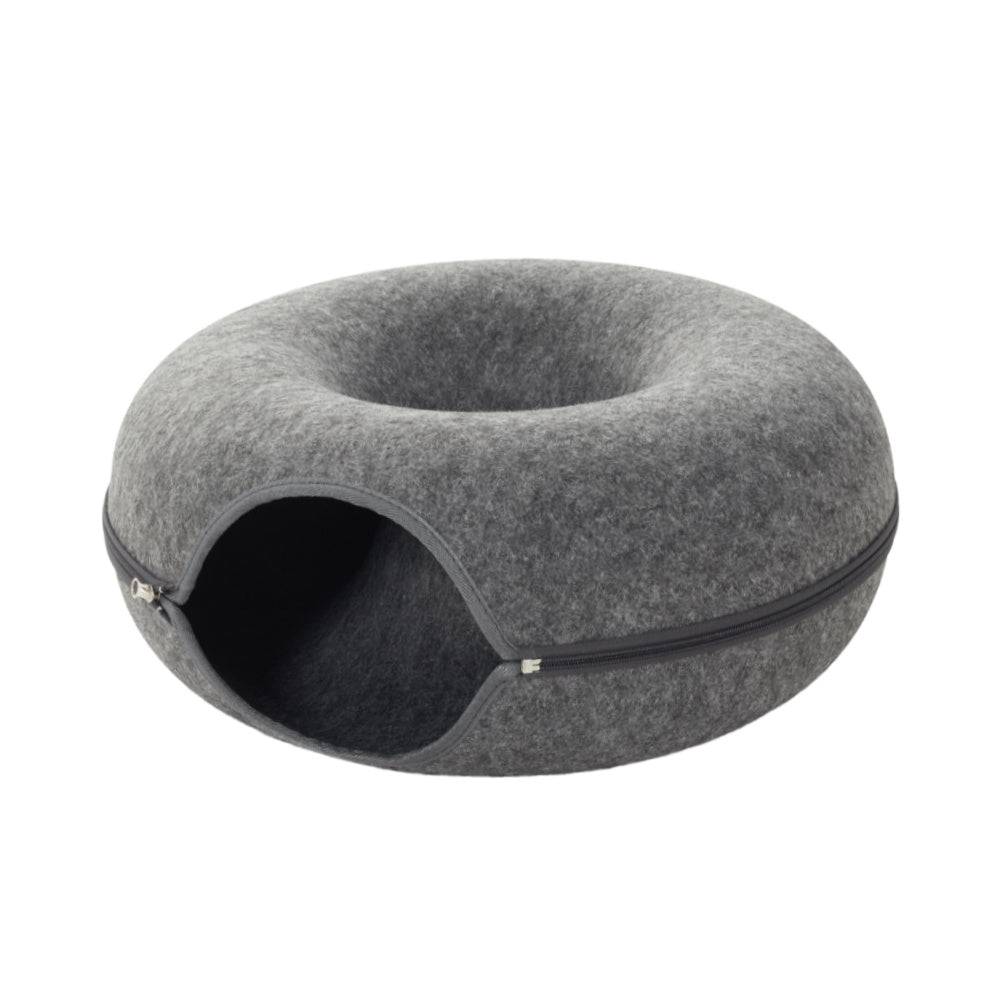 Dark Grey 50cm Round Felt Cat Tunnel Bed Cave Bed for Small Pets