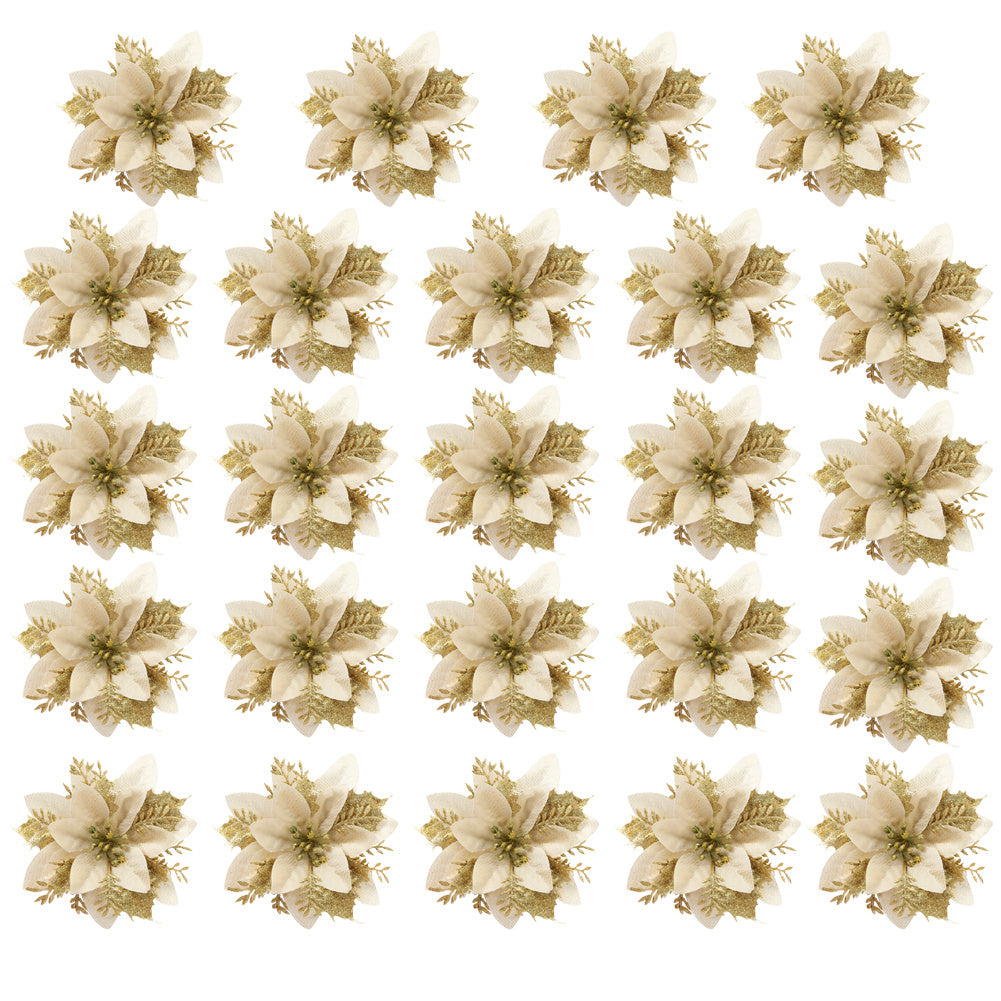 24 Pieces Artificial Christmas Tree Flowers Festive Decoration,Gold
