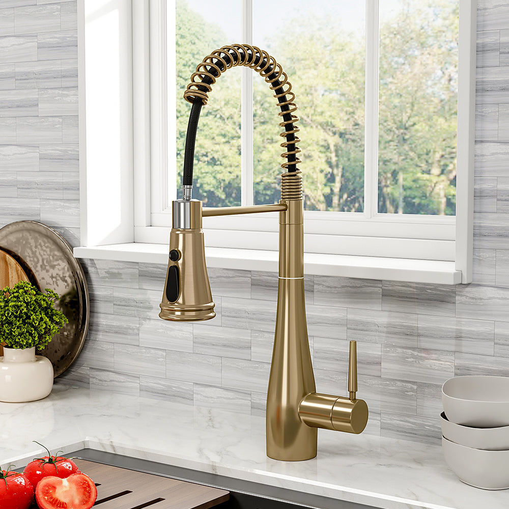 Prerinse Pull Down Swivel Kitchen Faucet,Golden