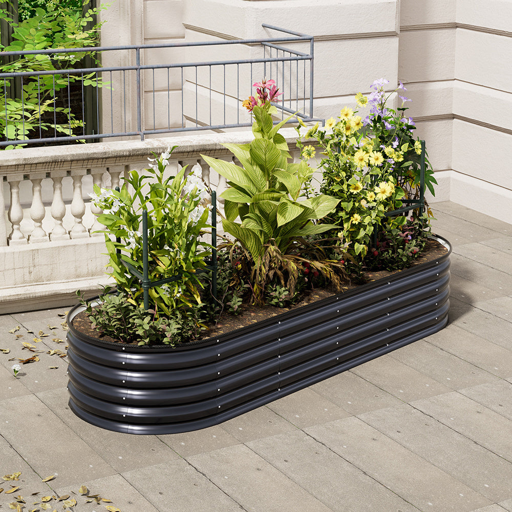 Anthracite 240cm Oval Shaped Galvanized Steel Raised Garden Bed