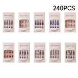 240PCS Rhinestone Press On Nails Glossy Fake Nails Manicure Set