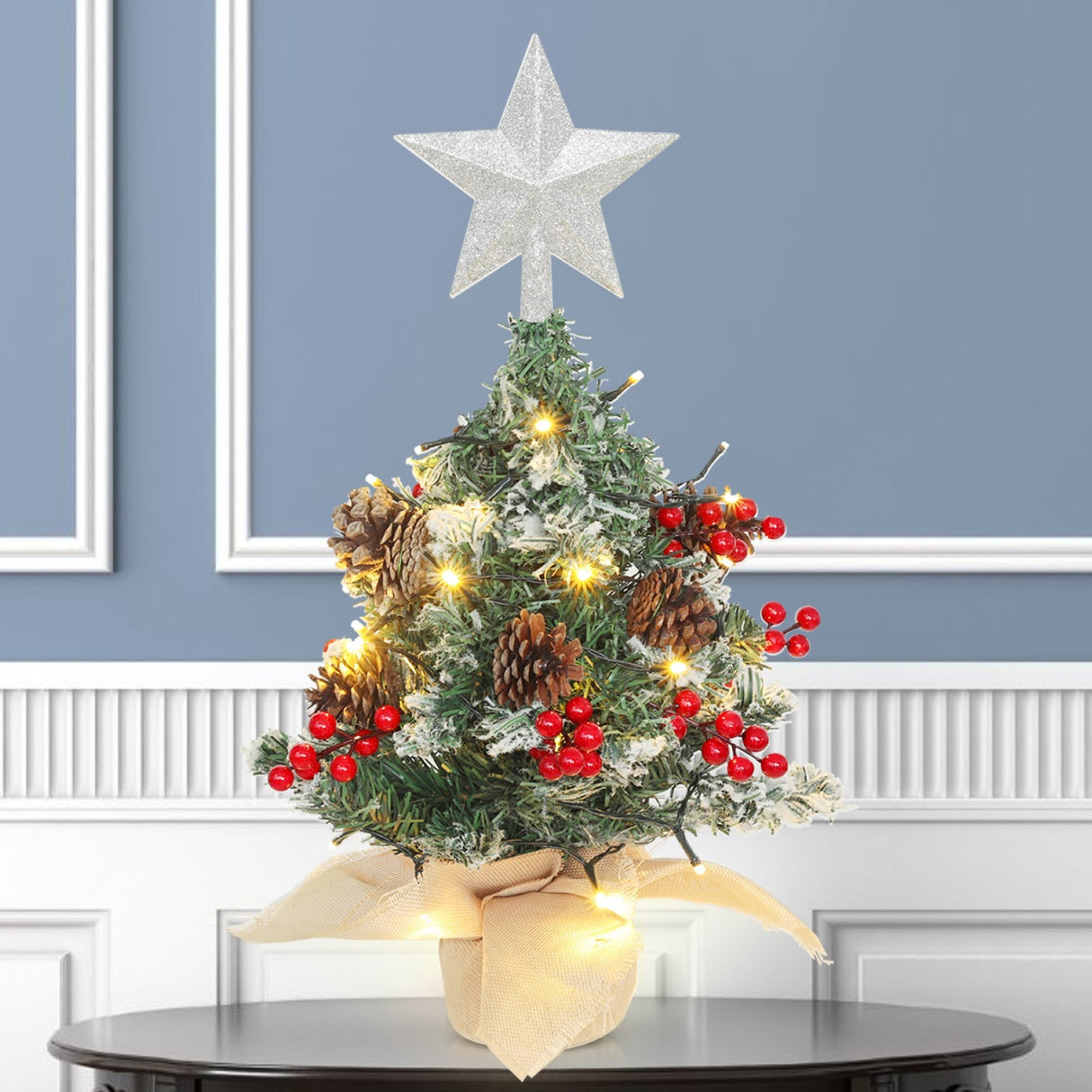 Mini Pre Lit Tabletop Artificial DIY Christmas Tree with Star Topper