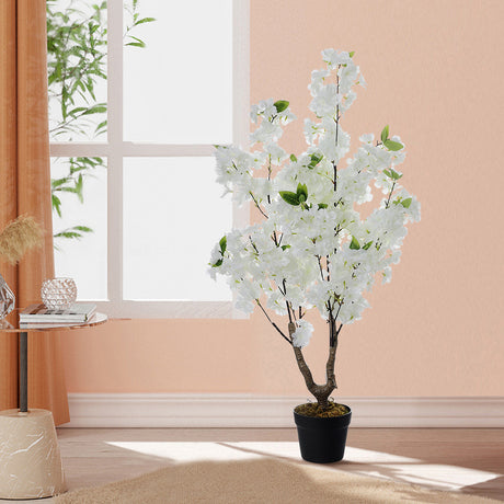 White 105cm Faux Cherry Flowering Tree for Outdoor Indoor