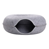 Grey 50cm Round Felt Cat Tunnel Bed Cave Bed for Small Pets