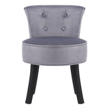 Velvet Buttoned Vanity Stool Black Wooden Legs, Light Grey
