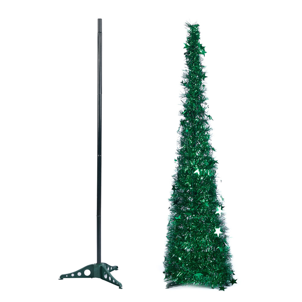 Green Collapsible Pop Up Tinsel Christmas Tree with Base 1.2M