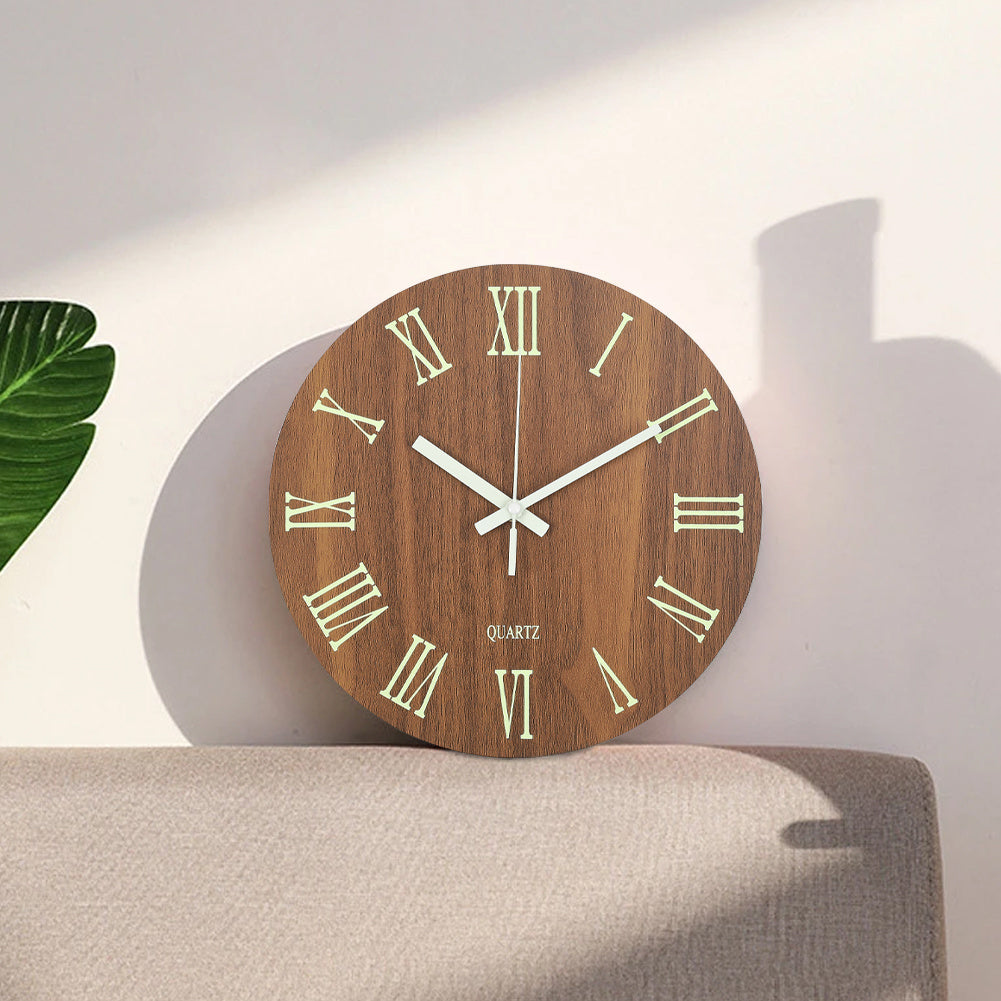 Modern Luminous Wood Silent Roman Numeral Wall Clock
