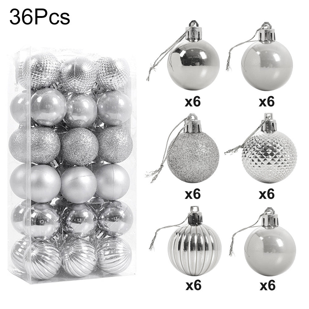 36 Pieces Silver Xmas Ball Christmas Tree Deluxe Bauble Set