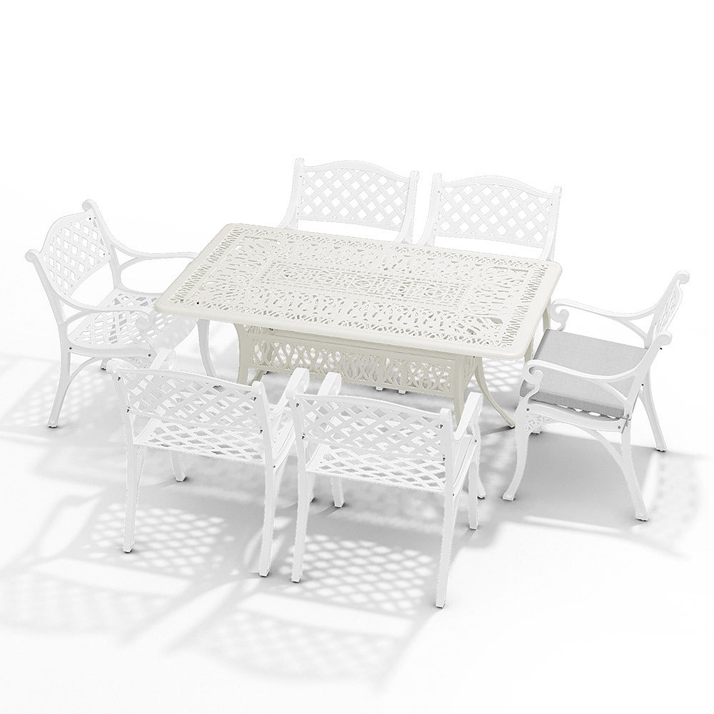 White Set of 7 Retro Garden Cast Aluminum Table Set