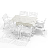 White Set of 7 Retro Garden Cast Aluminum Table Set