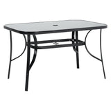 Black Garden Glass Top Rectangle Table With Umbrella Hole 120CM