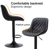 2 Pcs Faux Leather Height Adjustable Bar Stool Black