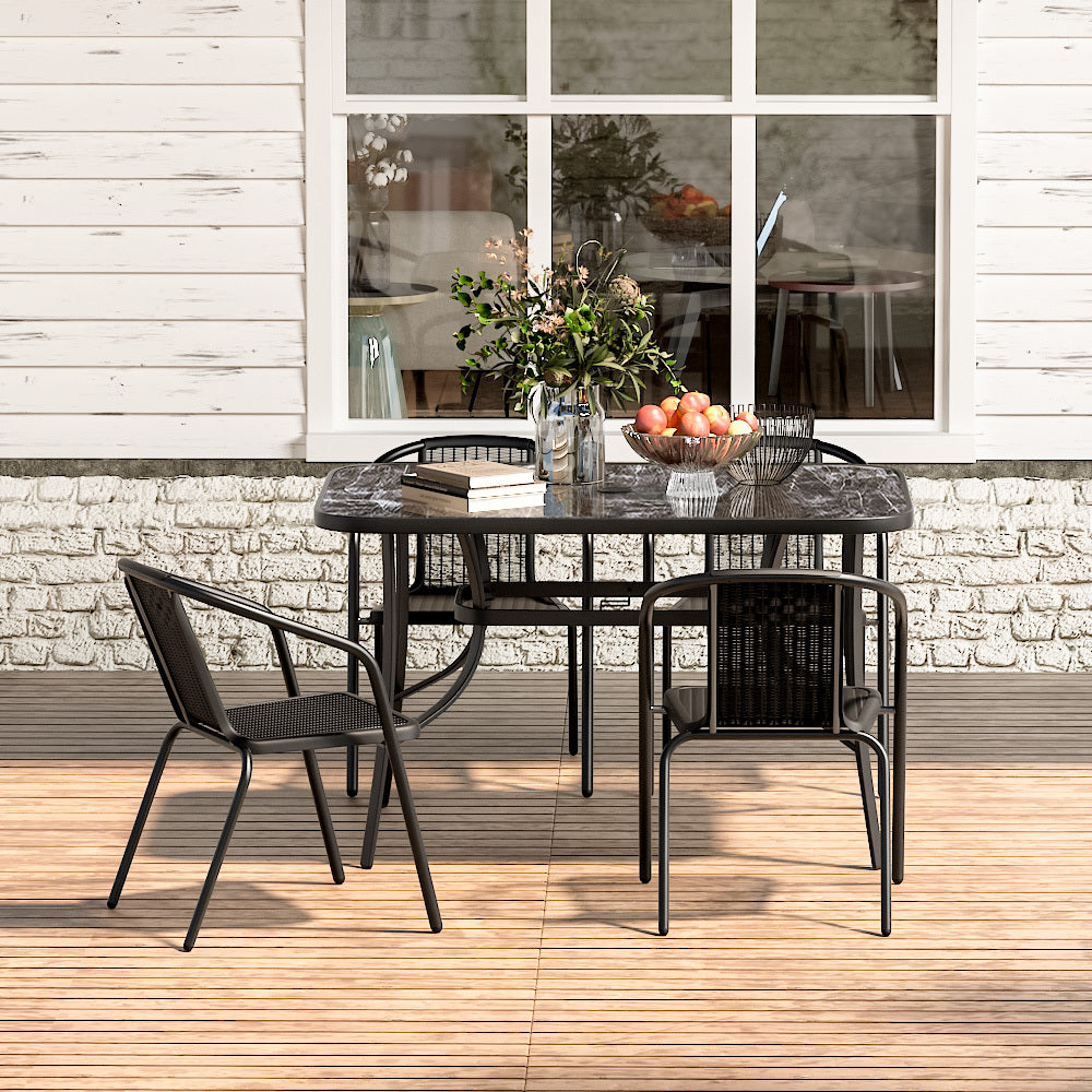 Black Rectangular Garden Tempered Glass Marble Coffee Table with Four chairs