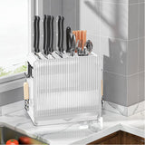 White Acrylic Knife Cutlery Holder with Drain Tray