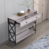 Grey Narrow Wooden Console Table with Drawers