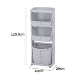 Grey 4 Tier Storage Rack Laundry Basket with Wheels