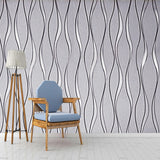 Light Grey Modern Geometric Wavy Striped Wallpaper