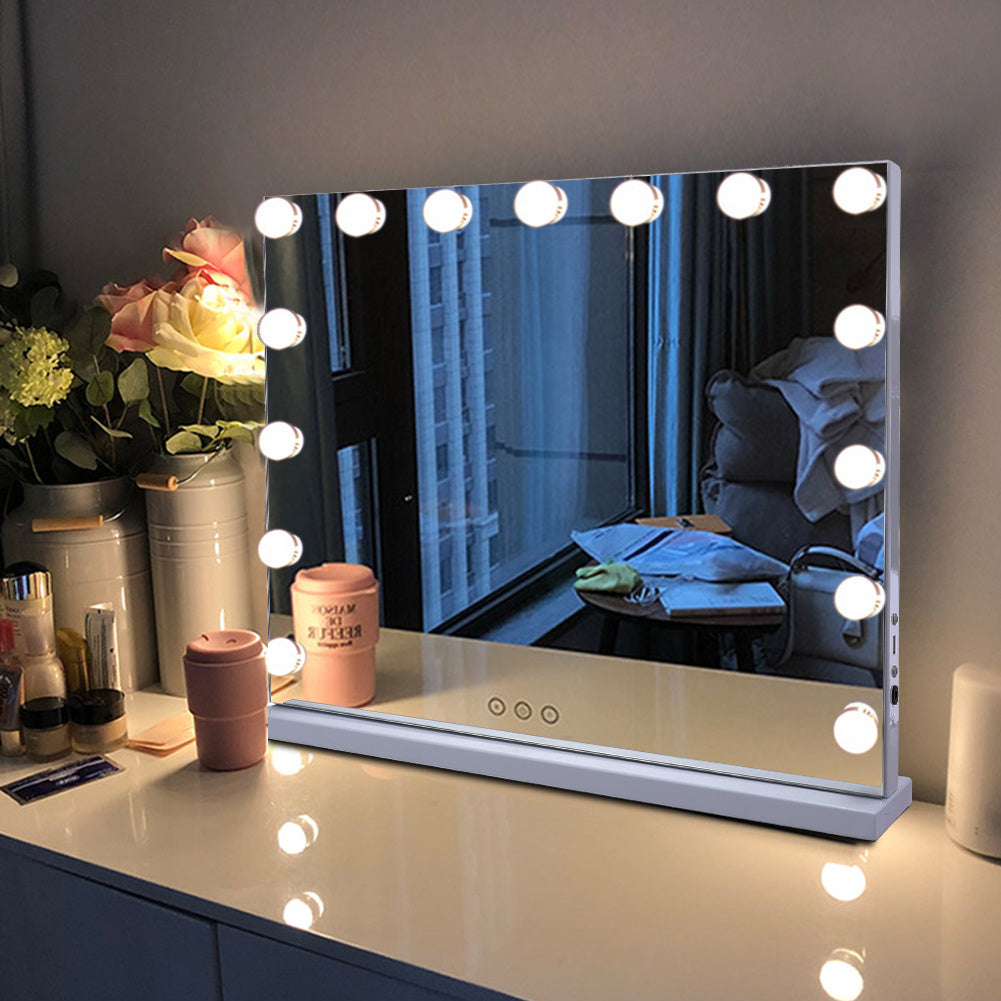 Makeup Dressing Mirror with Touch Sensor Dimmable 15 LED Lights