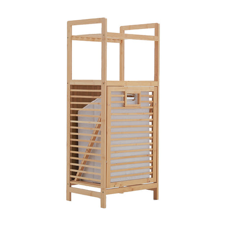 Bamboo Laundry Hamper with Shelves Large Capacity Removable Bag