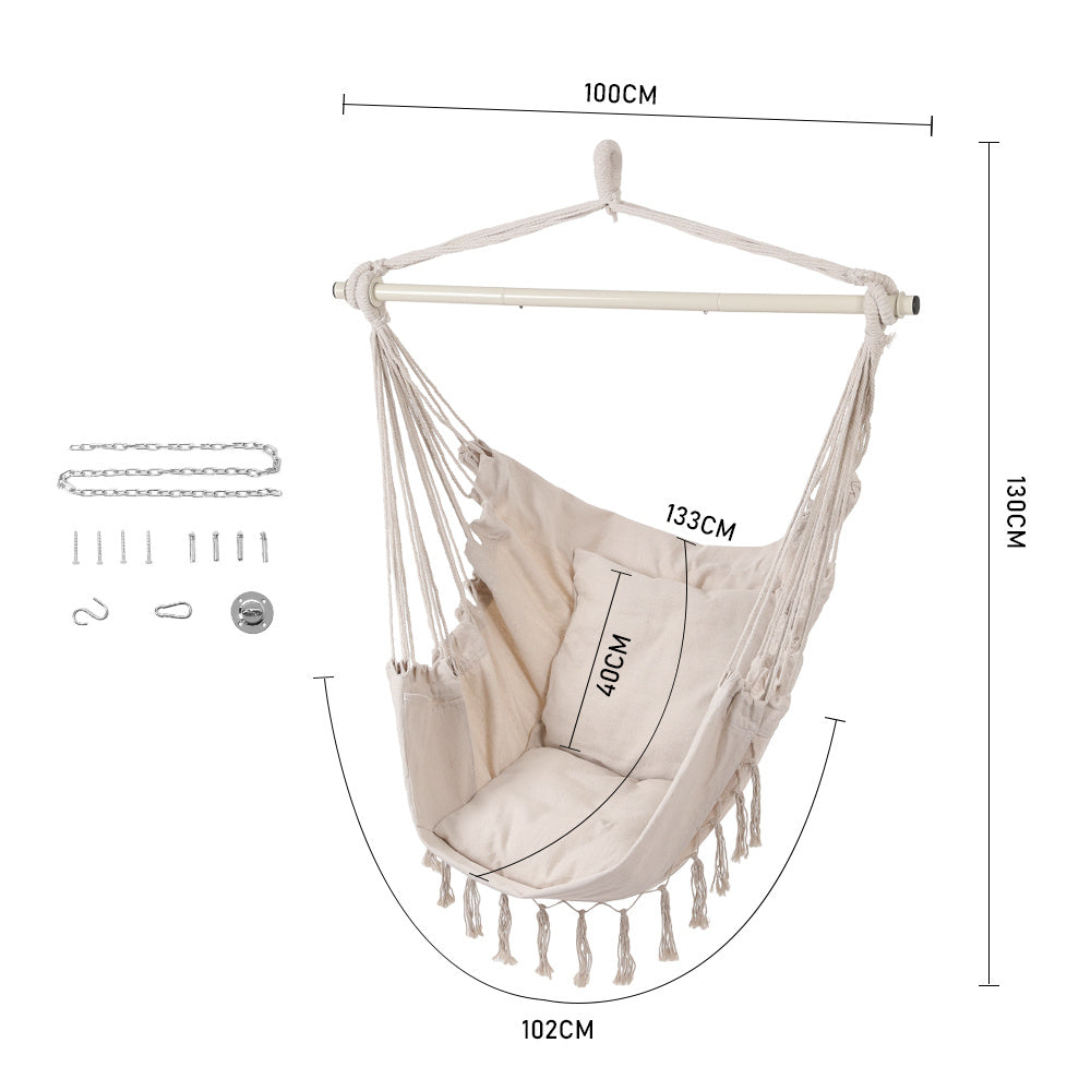 White Garden Hanging Canvas Hammock Swing Chair