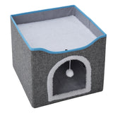 Dark Grey Foldable Multifunctional Cat Bed with Scratching Pad