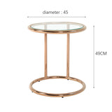 Tempered Glass Top Round Rose Gold Side Table with Metal Base