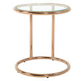 Tempered Glass Top Round Rose Gold Side Table with Metal Base