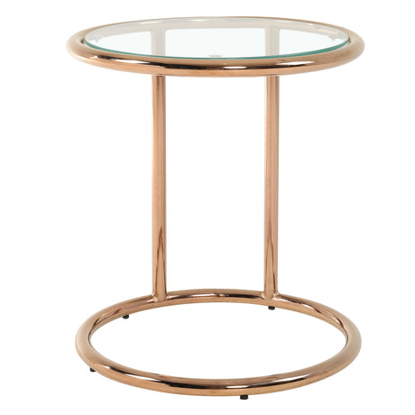 Tempered Glass Top Round Rose Gold Side Table with Metal Base