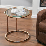 Tempered Glass Top Round Rose Gold Side Table with Metal Base