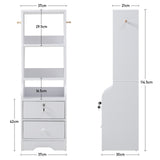 White Slim Storage Shelving Unit with 3 Tier Bookshelf Lockable Drawer