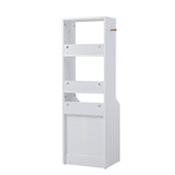 White Slim Storage Shelving Unit with 3 Tier Bookshelf Lockable Drawer