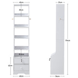 Slim White Storage Cabinet with 5 Tier Bookshelf Lockable Drawer