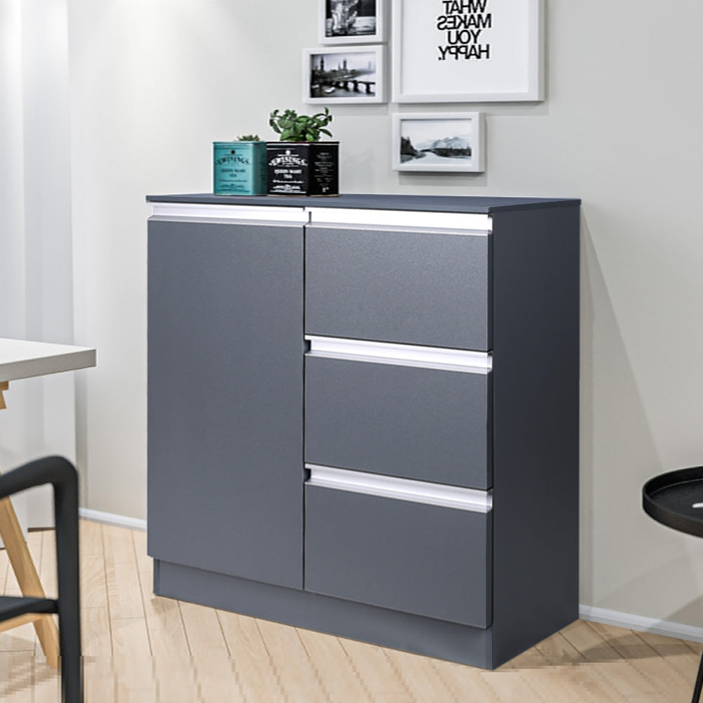 Grey Durable Sideboard Storage Cabinet with Drawers and Shelves