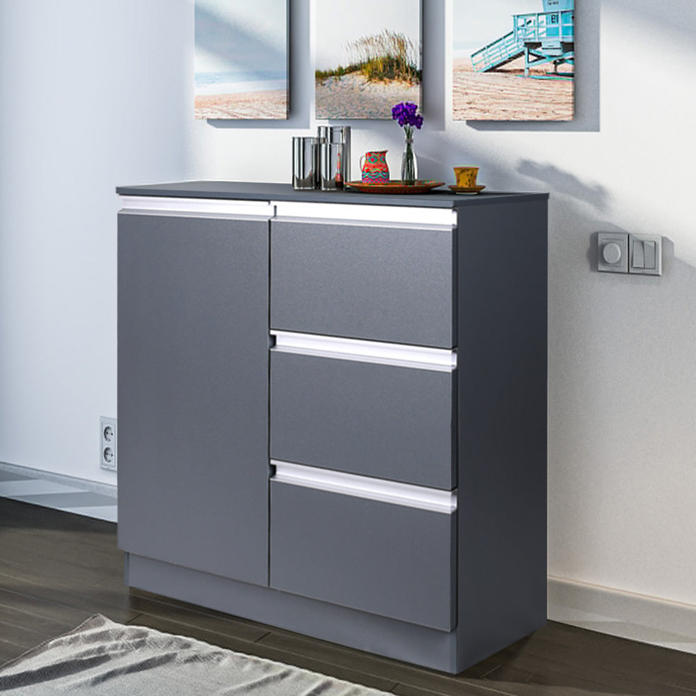 Grey Durable Sideboard Storage Cabinet with Drawers and Shelves
