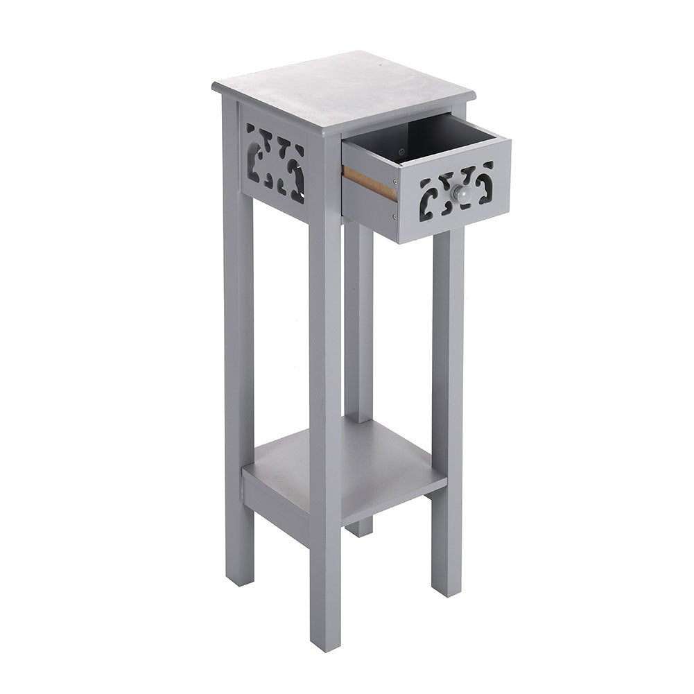 French Style Small Slim Accent Console Wood Side Table with Drawer and Shelf