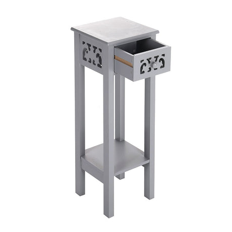 French Style Small Slim Accent Console Wood Side Table with Drawer and Shelf