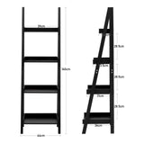 4 Tier Ladder Shelf Black Freestanding MDF Storage Shelf