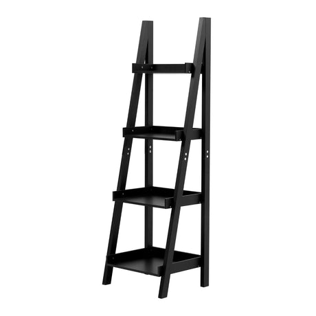 4 Tier Ladder Shelf Black Freestanding MDF Storage Shelf