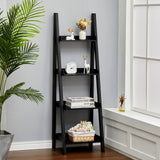 4 Tier Ladder Shelf Black Freestanding MDF Storage Shelf