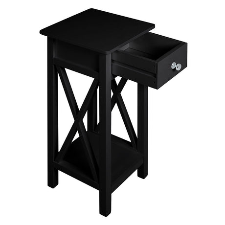 Vintage Wooden Slim Nightstand Side Table with Drawer