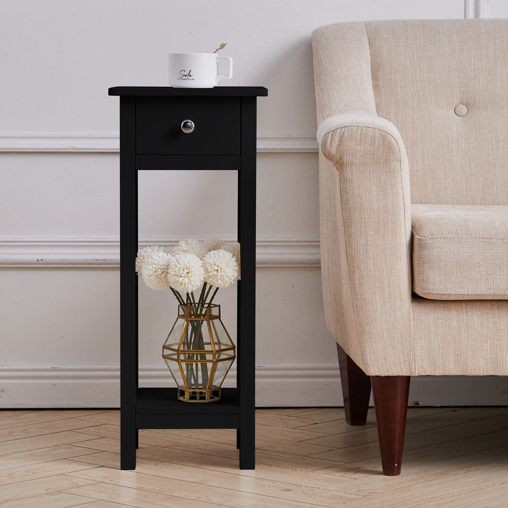 Vintage Wooden Slim Nightstand Side Table with Drawer