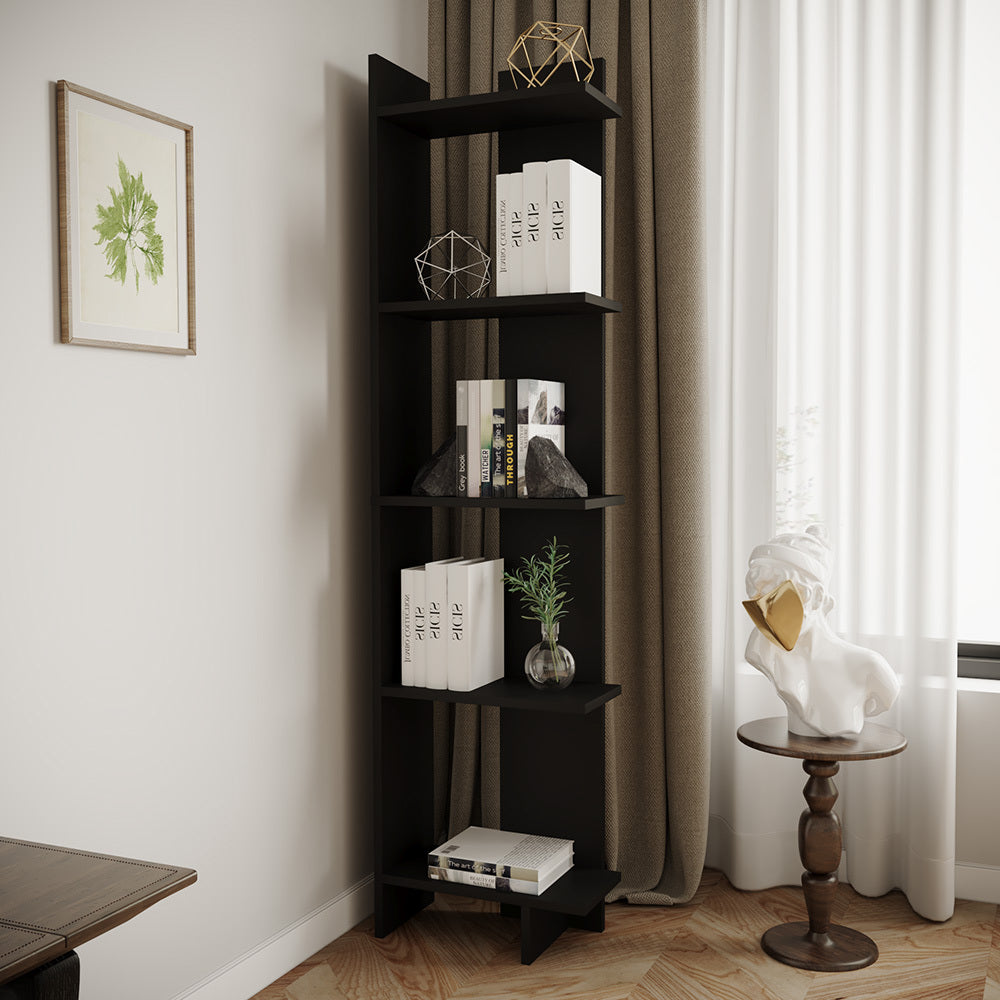 5-Tier Corner Bookshelf Space-Saving MDF Bookcase Storage Shelf