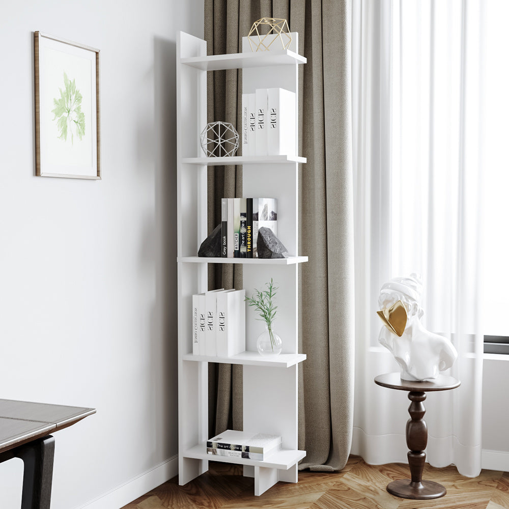 5-Tier Corner Bookshelf Space-Saving MDF Bookcase Storage Shelf
