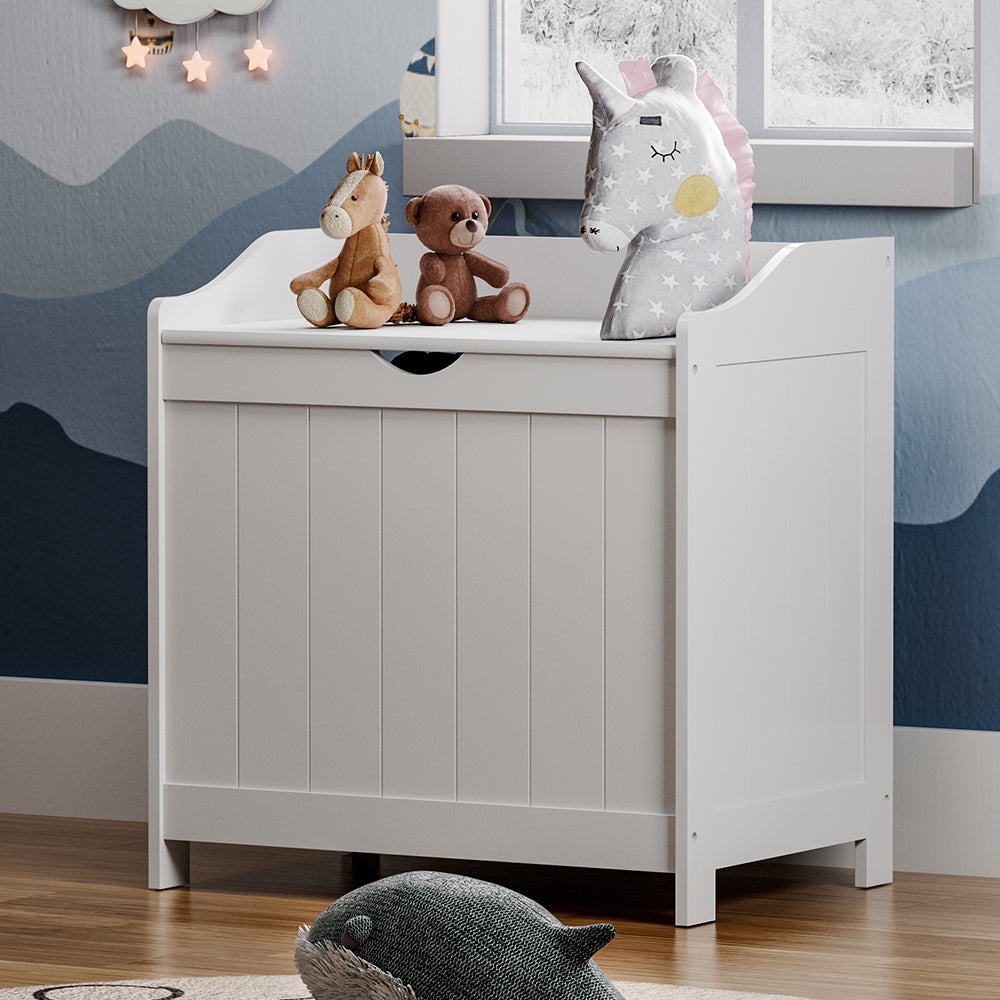 White Wooden Lift Top Kids Durable Toy Storage Chest