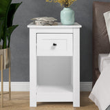 Wooden Bedside Table with Drawer Shelf Storage