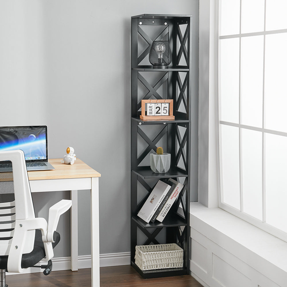 5 Tier Modern Wood Corner Standing Storage Shelf