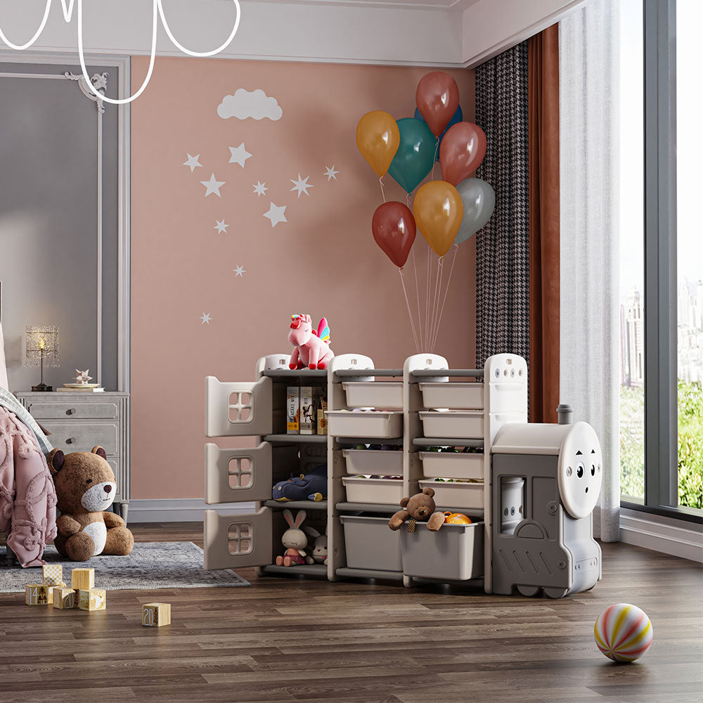 Kids Train Durable Storage Cabinet Multi Tier Drawers and Cabinets