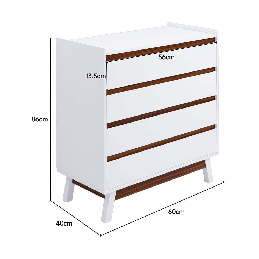 White 4 Drawer Chest Storage Cabinet with Pine Legs