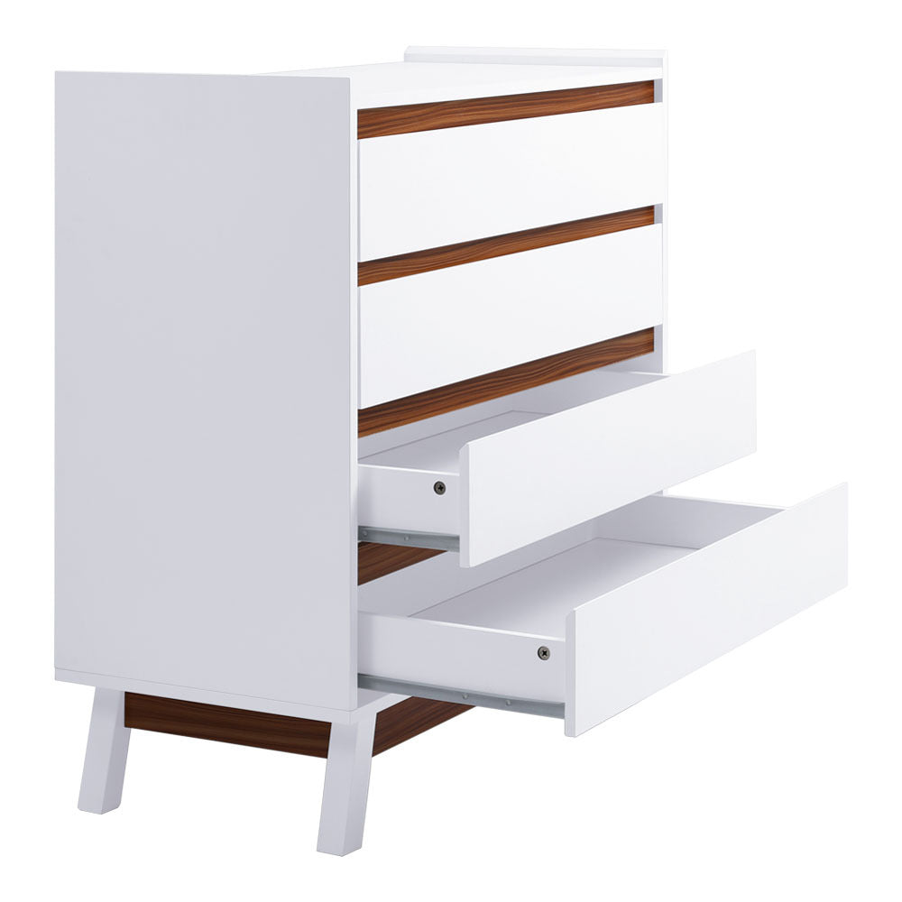 White 4 Drawer Chest Storage Cabinet with Pine Legs