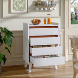 White 4 Drawer Chest Storage Cabinet with Pine Legs
